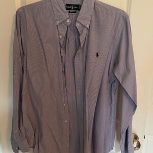 Ralph Lauren, checkered, purple and white long sleeve dress shirt